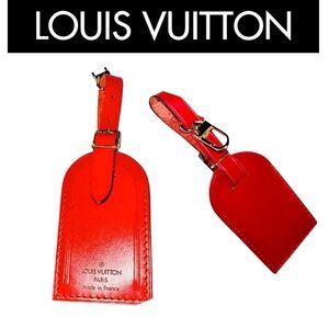 LOUIS VUITTON Red Luggage Tag w/Gold-Tone Accents, Authentic, Rare, Vintage, EUC